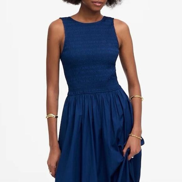 NWT Madewell The Melody Scoopback Smocked Midi Dress In Blue Moon Size Large - Picture 3 of 10